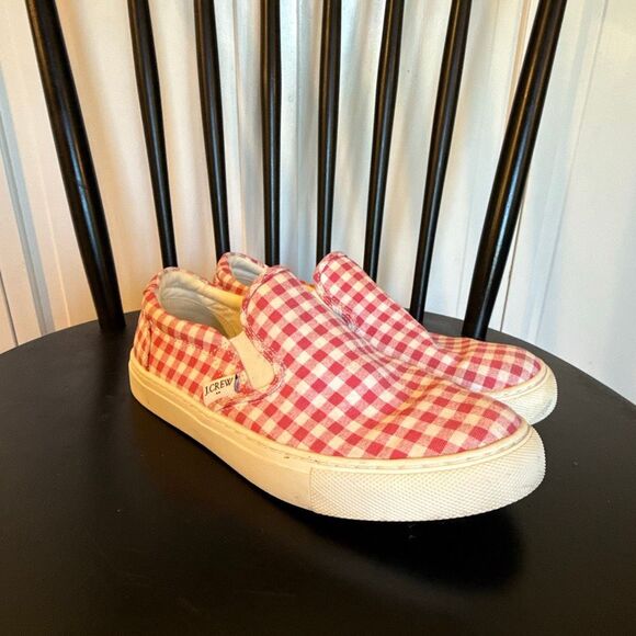 J.Crew pink gingham canvas slip on sneakers 6 - Picture 2 of 10